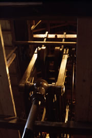 Inside Leawood Pump House; linkage mechanism (1977)