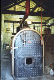 Inside Leawood Pump House; one of the two boilers (1977)