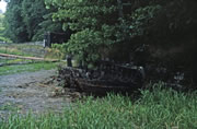 Ice boat at Leawood. Note the plank bridge over the canal before the aqueduct (1976)