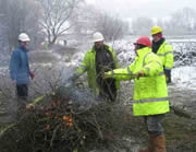 Moose supervises the bonfires - very welcome when the temperarure's below freezing!