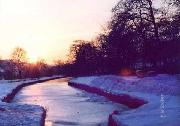 February 1979 - this was taken at sunrise on a hard winter. Note absence of canopy and also that the water was only frozen to the end of the wharf. Where the main feed entered it never froze as the supply was mainly out of the ground via soughs.
[We later discovered the original culvert which fed water directly to the main wharf, just past the canopy on right. This was reinstated by way of 2 X 4" pipes which supplied warmer water to main line and thus prevented freezing.]