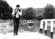 Dr. Desmond Stoker, Chairman of CCS, on 13th August, 1988 - the day after his 79th birthday. He is pictured during a solo sponsored boat-pull from Leawood to Cromford (!), raising about 1000 for the CCS.