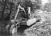 The dredger working about 150 yds east of the Iron Aqueduct. The canal has been drained as we were repairing a bad leak.