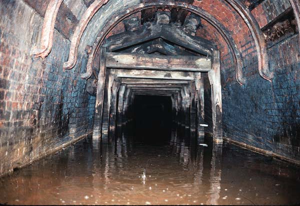 "Commencement of original tunnel" Wooden supports