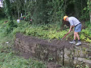 Meanwhile, John 'Hawk' Hawkins clears the top of the wall so that we can safely remove the coping stones, and also get to the tree roots to remove them