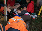 Canal restoration is tiring work, and so we all relax as much as we can at tea breaks! (CH) 