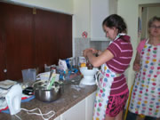 Some relax in other ways - Bryony joined Sue Johnson, our excellent cook (R), to make two fabulous cakes that were much appreciated by all (CH)