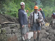 Steve (L) arrived for the second half of the week to provide some experience at wall building - of the brick kind, but in his words 'it's all the same really' (CH) 