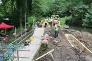 Skip forward a few days, and the scaffolding has been erected, the wall removed and the first piece of formwork is set to receive concrete. Photo: Squidge Scicluna